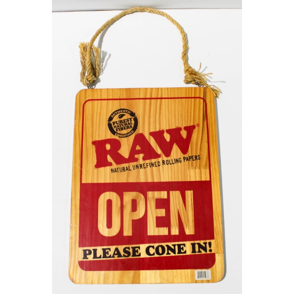 WOODEN RAW ROLLING PAPERS OPEN / CLOSED SIGN