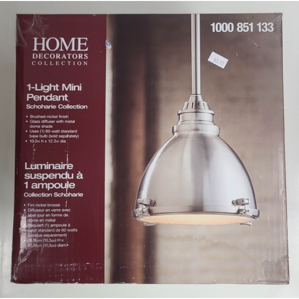 HOME DECORATORS MINI LIGHT PENDANT BRUSHED NICKEL