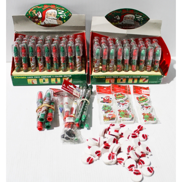 NEW CHRISTMAS HOLIDAY CRAYONS - PENCILS &  ERASERS 