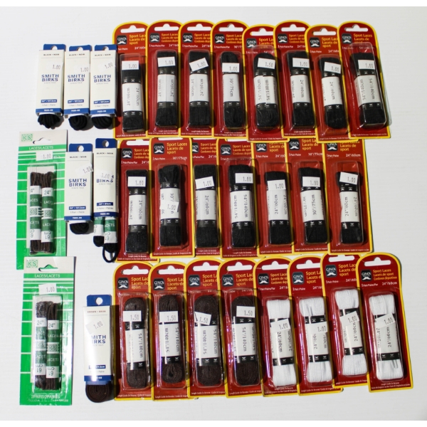 25+ PR SHOE LACES - 25" - 30" & 54" - BLK - BROWN & WHITE