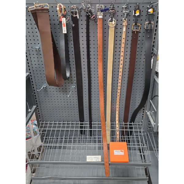 LOT OF BELTS IN ASSORTED SIZES, COLORS & STYLES