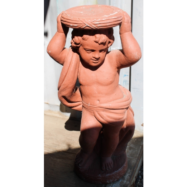32" H SOLID CEMENT CHERUB WATER FOUNTAIN