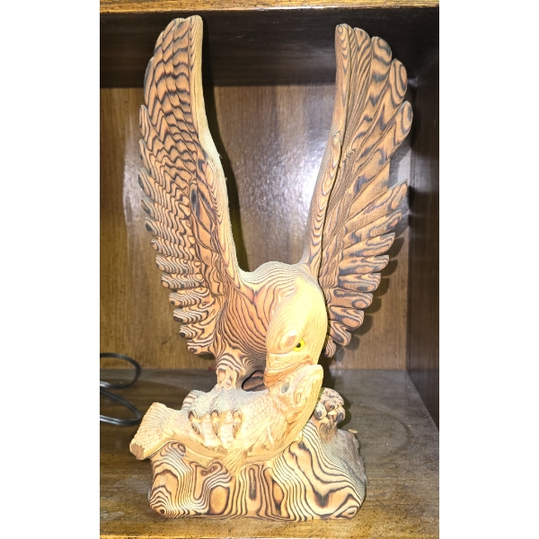 WOOD BURNED EAGLE WITH FISH ART