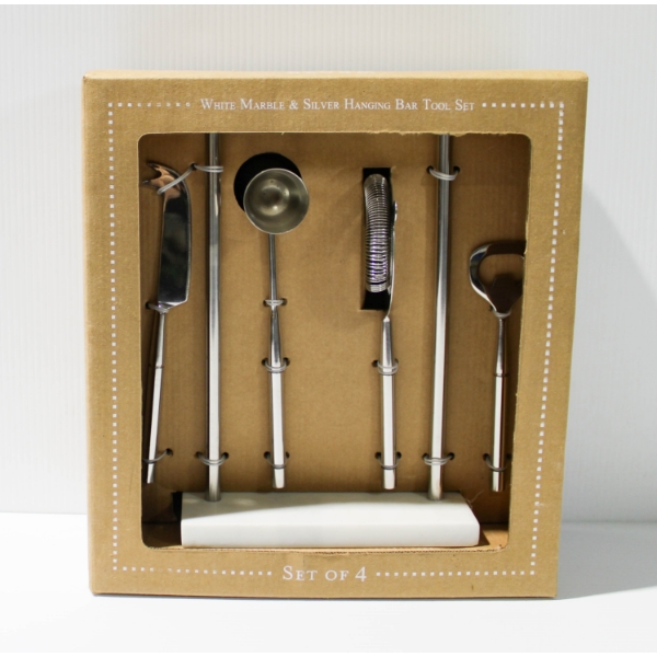 NEW 4PC MASON GROVE WHITE MARBLE HANGING BAR TOOL SET