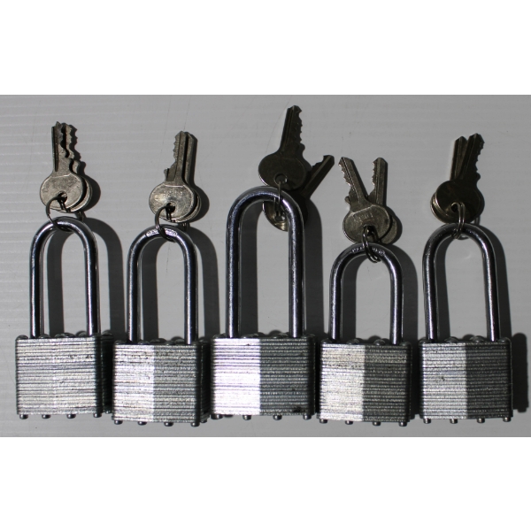 5 NEW PADLOCKS W/ KEYS