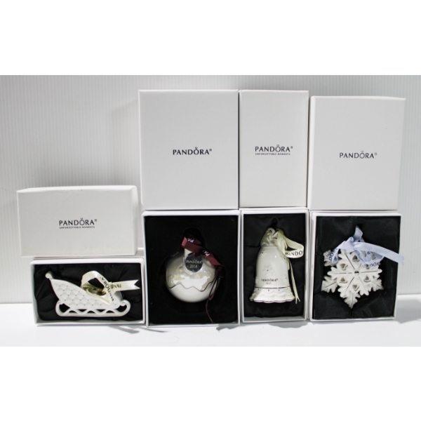 4 PANDORA CHRISTMAS TREE ORNAMENTS - 2014 SLEIGH ETC.