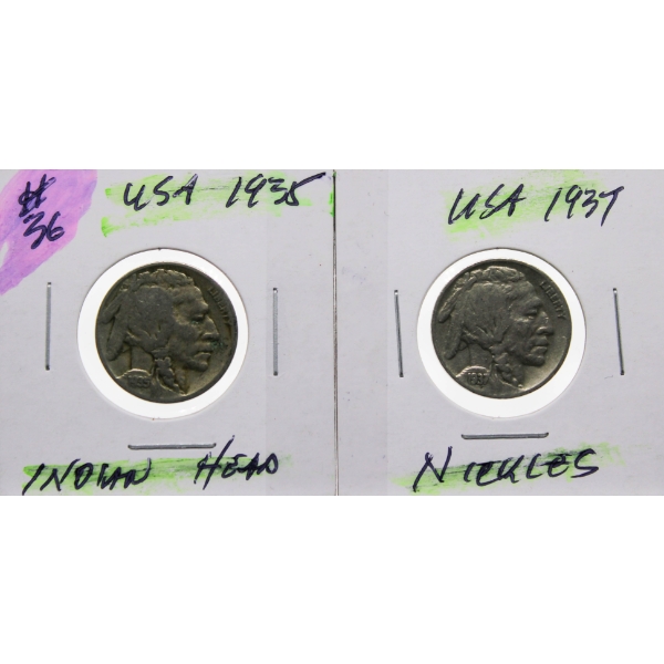 1935 & 1937 INDIAN HEAD USA NICKLES