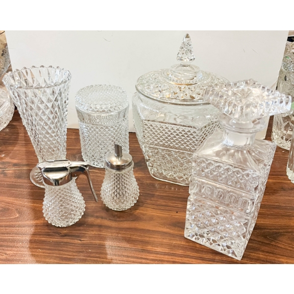 VNTAGE DIAMOND POINT CRYSTAL JAR ETC.