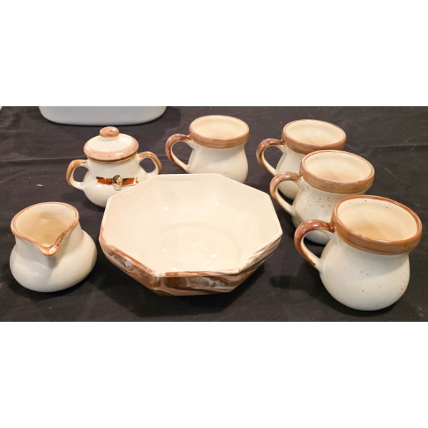 POTTERY COFFEE SET & SERVING BOWL
