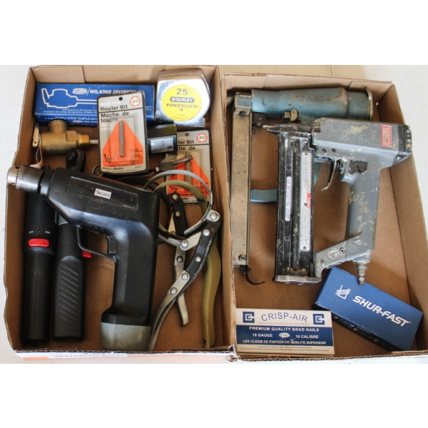 ASSORTED TOOLS TWO PNEUMATIC BRAD-NAILERS, CORDLESS DRILL AND MORE