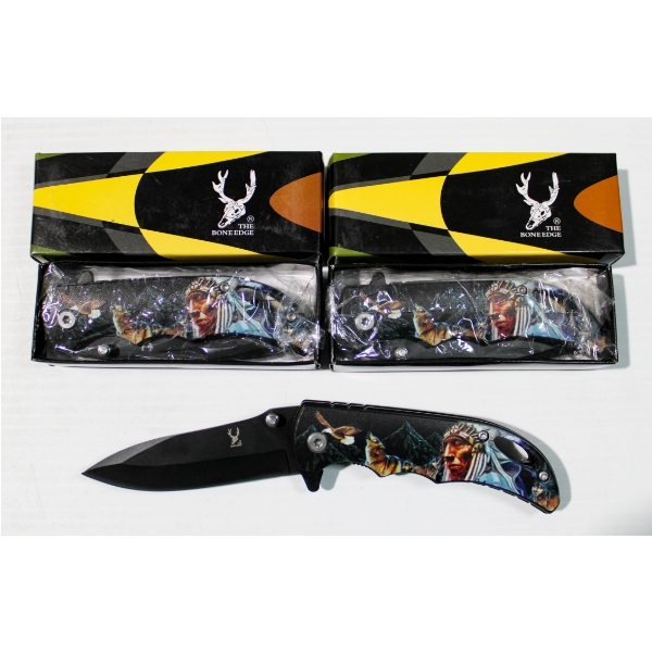 3 THE BONE EDGE FOLDING POCKET KNIFE - NATIVE AMERICAN