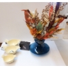 NEW CERAMIC BIRD BOWLS, BLUE GLASS VASE, ETC