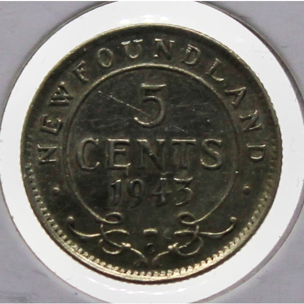 1943C A.U. NEWFOUNDLAND SILVER 5 CENT