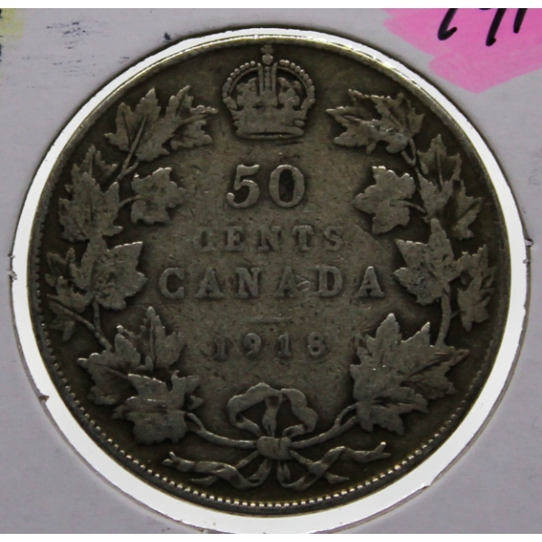 1918 CANADIAN SILVER 50 CENT COIN