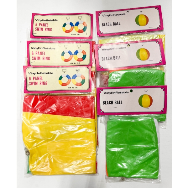 INFLATABLE BEACH BALLS & 6 PANEL SWIM RINGS