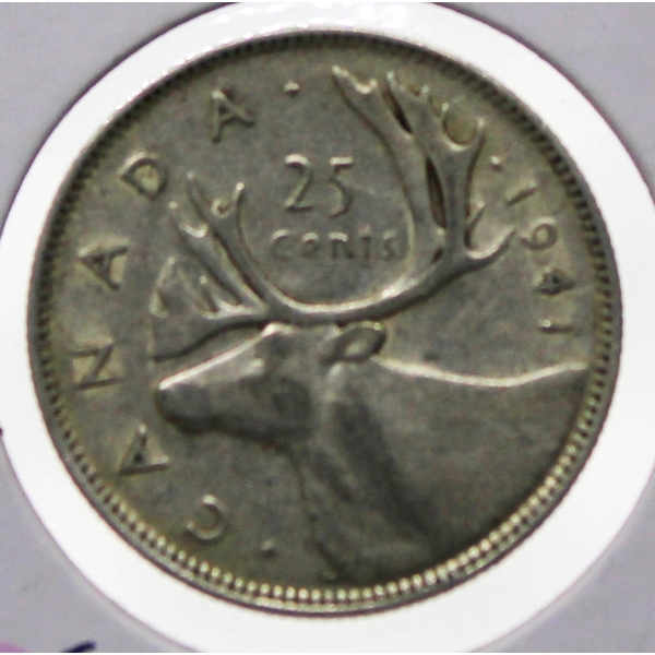 1941 CANADA SILVER 25 CENT COIN