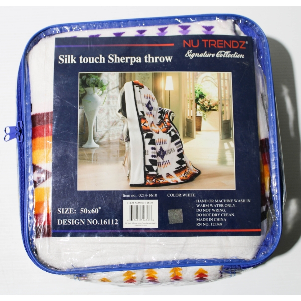 NEW NU TRENDZ LODGE SHERPA THROW BLANKET - WHITE 