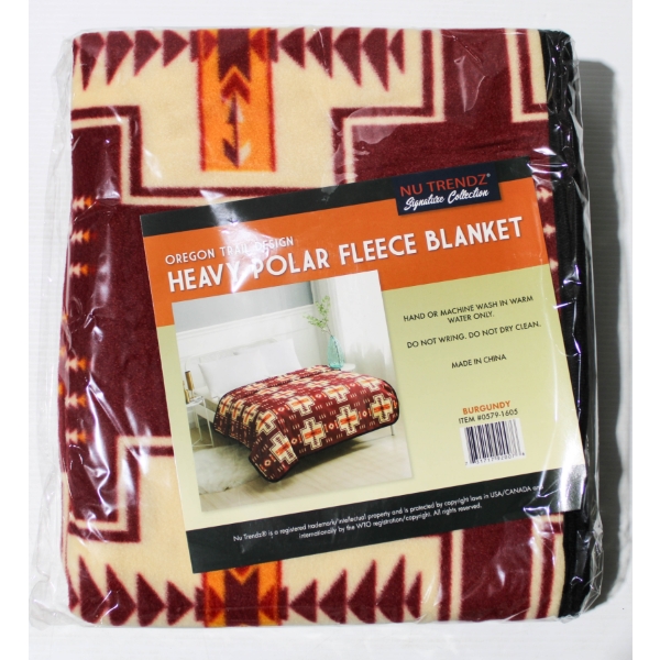 NEW NU TRENDZ OREGON TRAIL POLAR FLEECE BLANKET - BURGUNDY