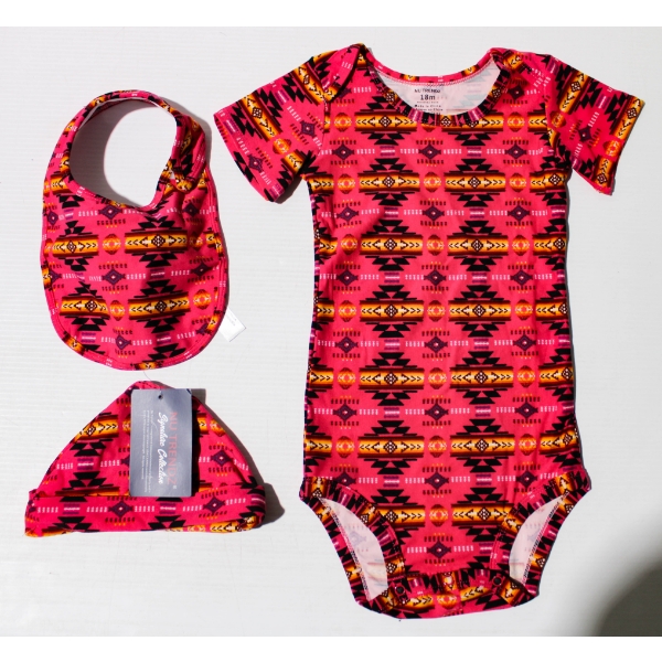 NEW 3PC NU TRENDZ ONESIE SET - PINK - SIZE: 18M