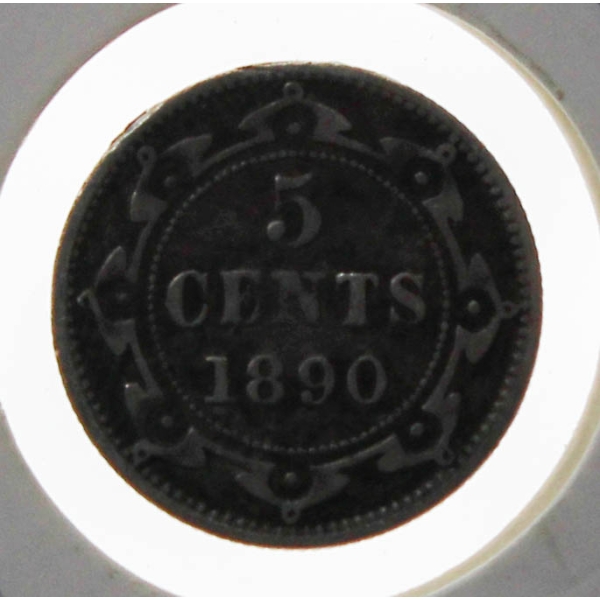 1890 NEWFOUNDLAND SILVER 5 CENT COIN