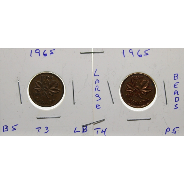 TWO 1965 CANADIAN 1 CENT COINS