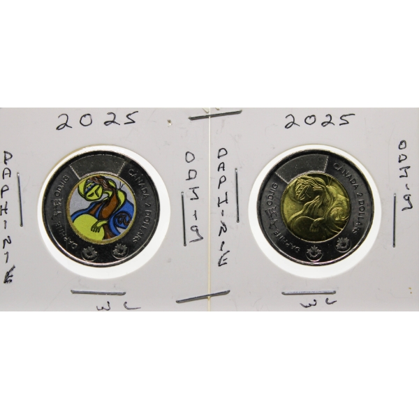 TWO 2025 DAPHINIE ODIJIG CANADA $2 DOLLAR COINS