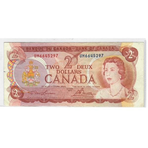 1974 MULTI-COLOURED CANADIAN $2 BANKNOTE