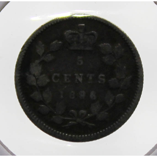 1896 CANADA VICTORIAN SILVER 5 CENT COIN