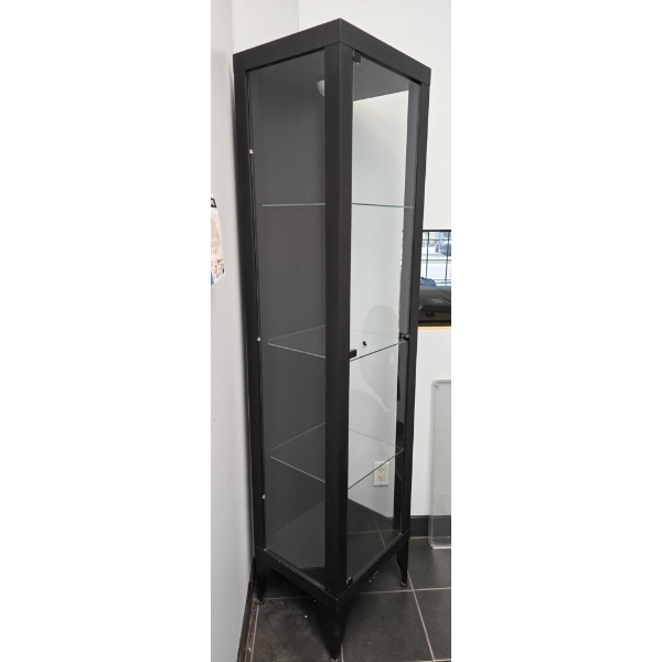 4 SHELF GLASS AND WOOD CORNER DISPLAY CASE