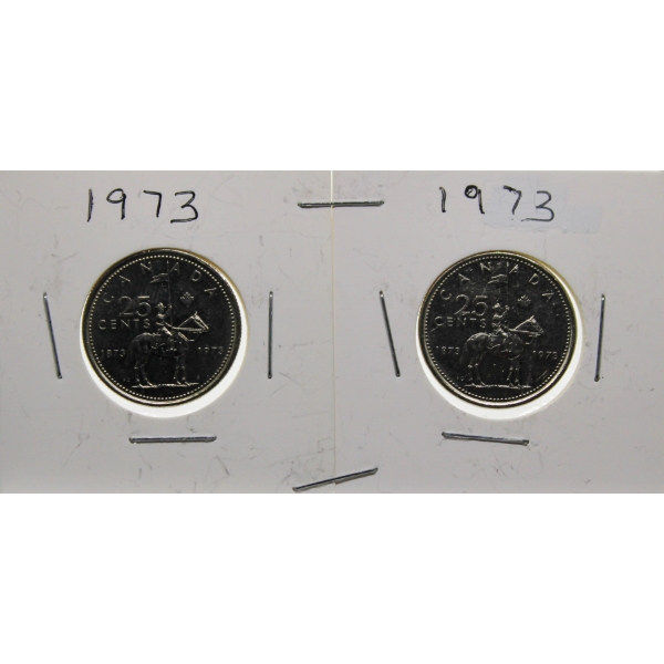 TWO 1973 CANADA RCMP 25 CENT COINS 