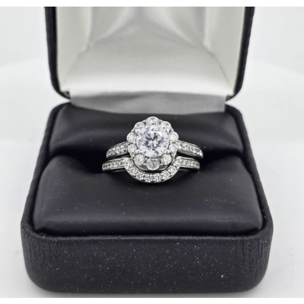 .925 SILVER ENGAGEMENT WEDDING RING SET 