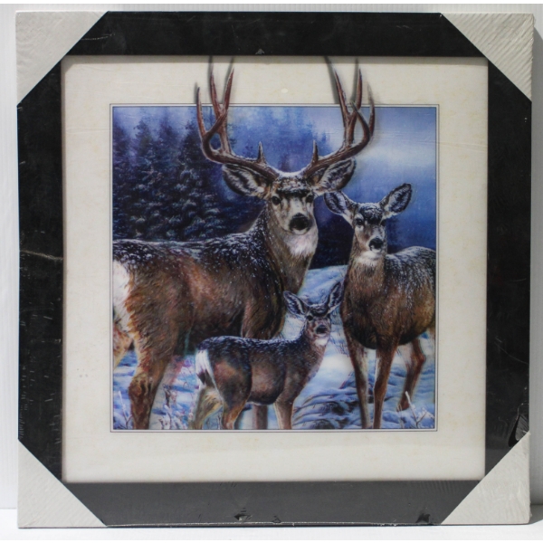 3D LENTICULAR FRAMED HOLOGRAM WALL ART - DEER FAMILY