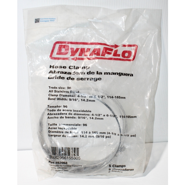 5 NEW DYNAFLO HOSE CLAMPS - 4 1/2" TO 6 1/2" 