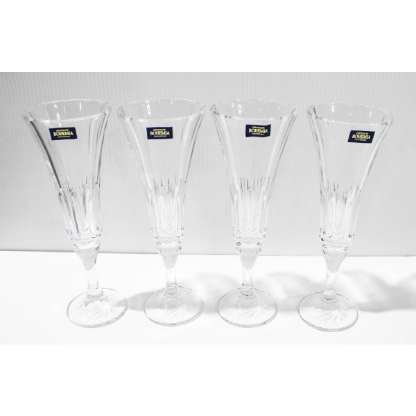 4 NEW CRYSTALITE BOHEMIA CRYSTAL FLUTE GLASSES