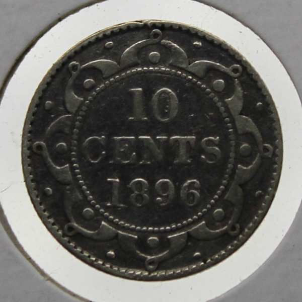 1896 VG NEWFOUNDLAND SILVER 10 CENT COIN