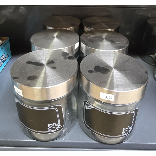 SIX GLASS STORAGE CONTAINERS