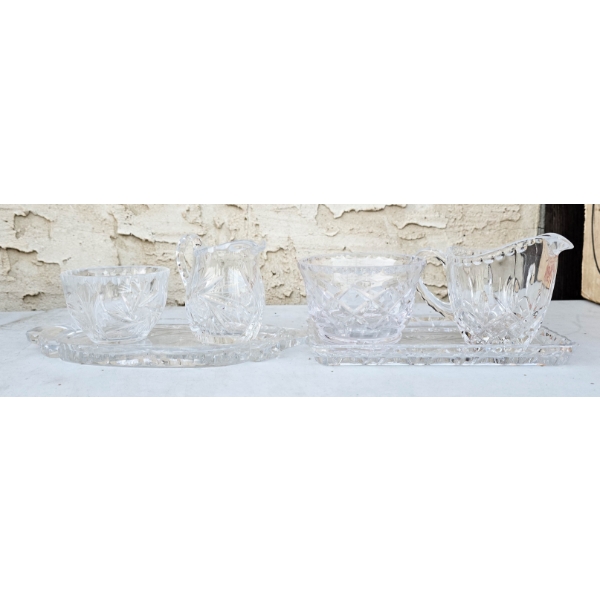 TWO PINWHEEL CRYSTAL SUGAR & CREAM SERVERS