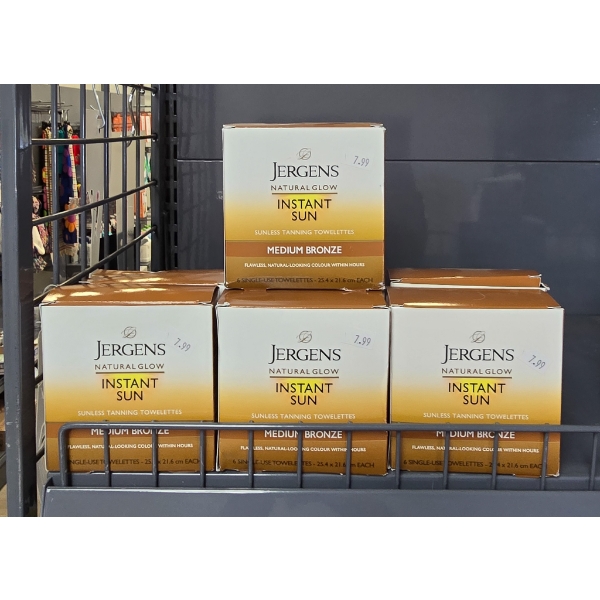 7PKS JERGENS NATURAL GLOW INSTANT SUN MEDIUM BRONZE TANNING TOWELETTES 