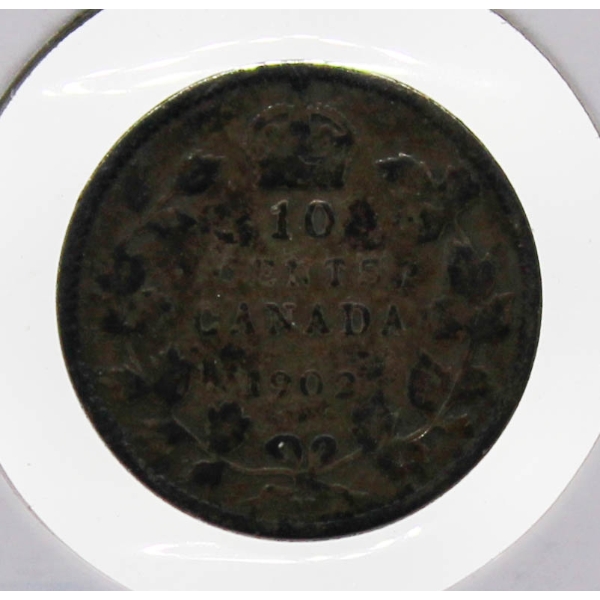 1902H CANADIAN SILVER 10 CENT COIN