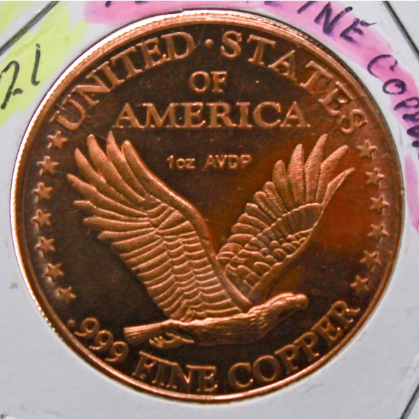 1OZ. OF .999 FINE COPPER EAGLE COIN