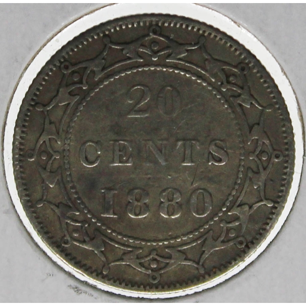 1880 F/VF NEWFOUNDLAND VICTORIAN 20 CENT COIN