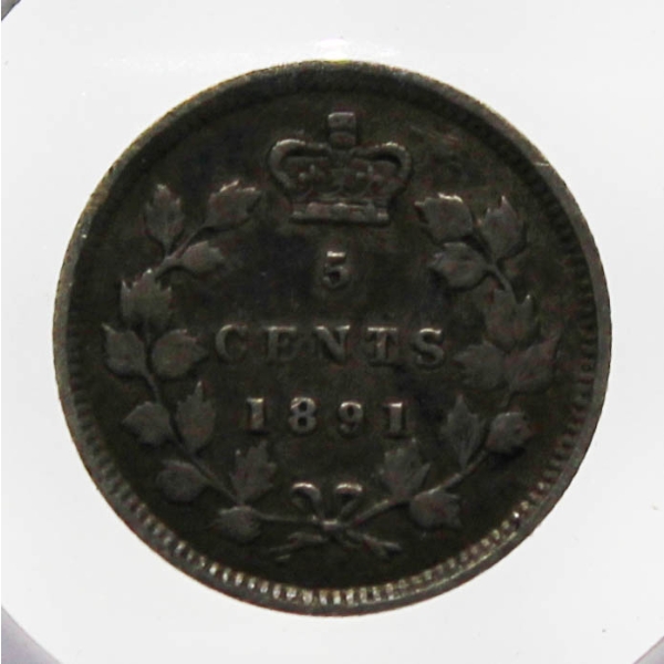 1891 CANADA VICTORIAN SILVER 5 CENT COIN