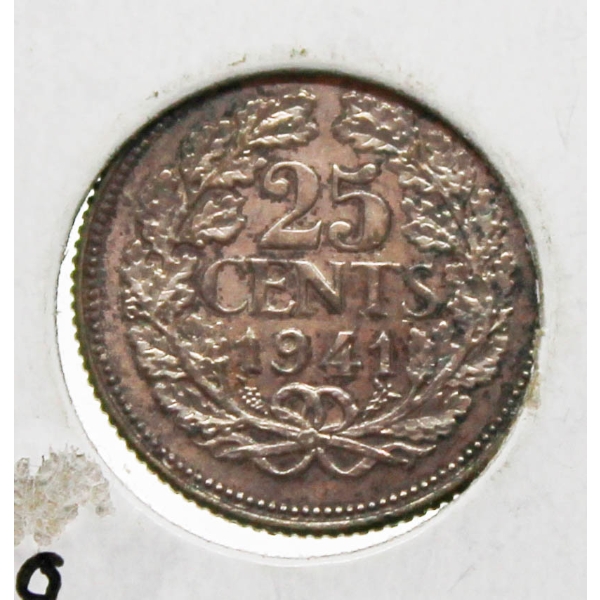 1941 NEDERLAND 25 CENT COIN