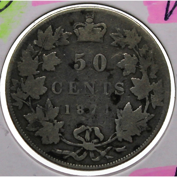 1871 VG EX CANADIAN SILVER 50 CENT COIN
