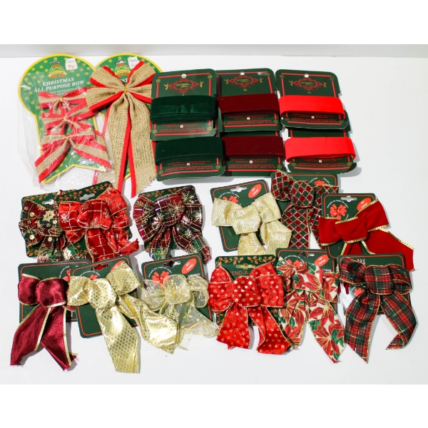 16 NEW CHRISTMAS GIFT BOWS &  6 PKS DANSON 1.5" RIBBON