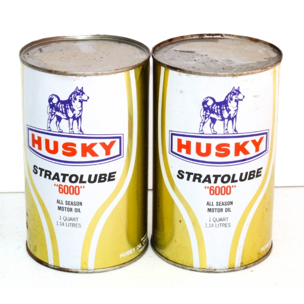 2 X 1.14 L VINTAGE HUSKY STRATOLUBE 6000 MOTOR OIL TINS