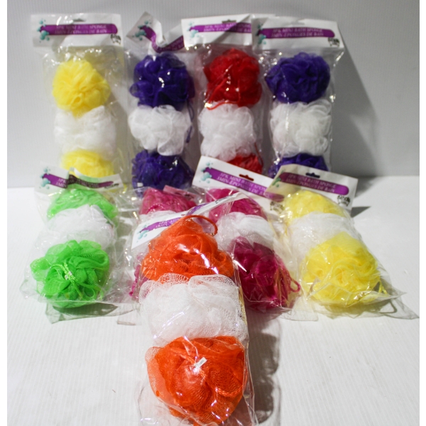 9 X 3 MINI BATH SHOWER SPONGES - ASST. COLORED 