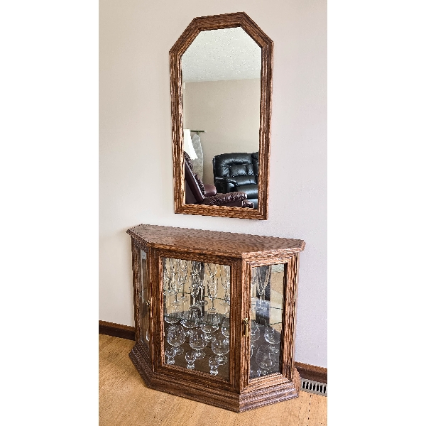 WALL MIRROR W/ LIQUOR GLASS HUTCH