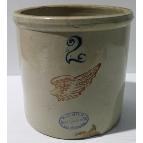 VINTAGE 2 GALLON REDWING CROCK