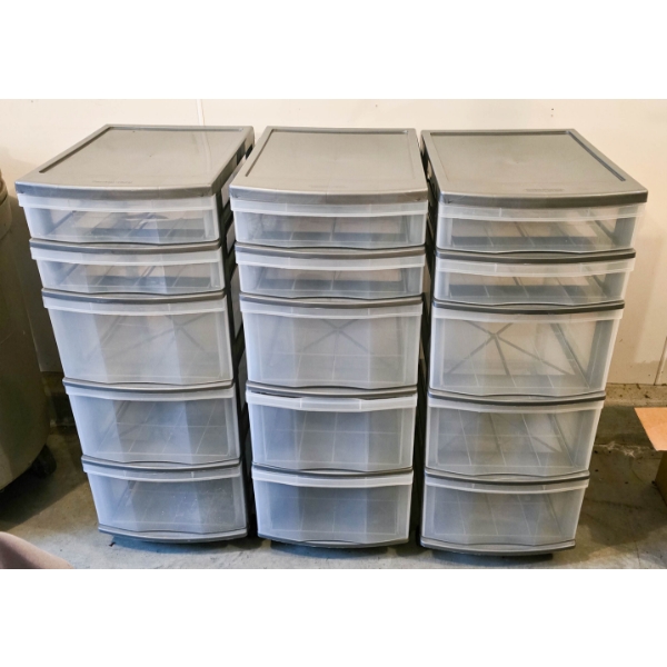 3 FIVE DRAWER ROLLING STORAGE CABINETS